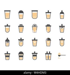 Bolla di tè di latte nel glifo icon set.illustrazione vettoriale Illustrazione Vettoriale
