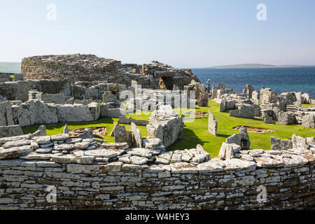 Il Broch di Gurness un età di ferro e insediamento sulla terraferma Orkney, Scotland, Regno Unito. Foto Stock