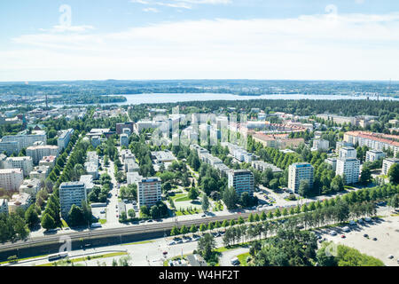 Bella vista superiore della città di Tampere in giornata estiva, Finlandia. Foto Stock