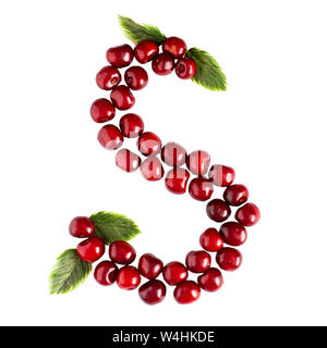 Uno inglese lettera S alfabeto di ciliegie mature. Isolare su sfondo bianco. Estate, sano concetto. Succose bacche. Foto Stock