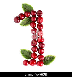 Uno inglese lettera J alfabeto di ciliegie mature. Isolare su sfondo bianco. Estate, sano concetto. Succose bacche. Foto Stock