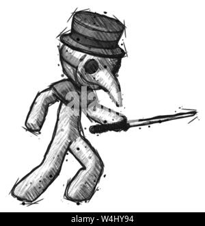 Schizzo medico della peste uomo accoltellato con ninja spada katana. Foto Stock
