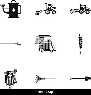 Macchinari agricoli icon set. Semplice set di 9 macchine agricole icone vettoriali per il web design isolato su sfondo bianco Illustrazione Vettoriale