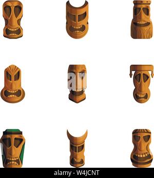 Tiki idoli icona set. Cartoon set di 9 tiki idoli icone vettoriali per il web design isolato su sfondo bianco Illustrazione Vettoriale