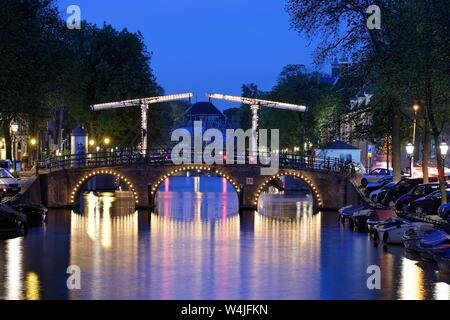 Herengracht, Blu ora, Binnenstad, Amsterdam, Olanda Settentrionale, Paesi Bassi Foto Stock