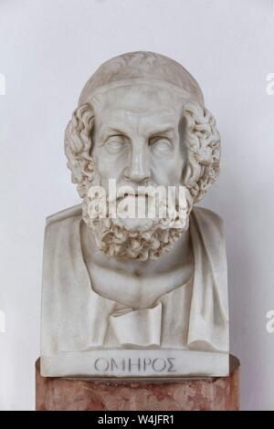 Busto del poeta greco Homer, Palazzo Achilleion, Gastouri, isola di Corfu, Isole Ionie, Grecia Foto Stock