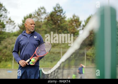 Trevor ottava a Donaghadee Tennis Club, County Down, martedì 2 luglio 2019. (Foto di Paolo McErlane per il Belfast Telegraph) Foto Stock