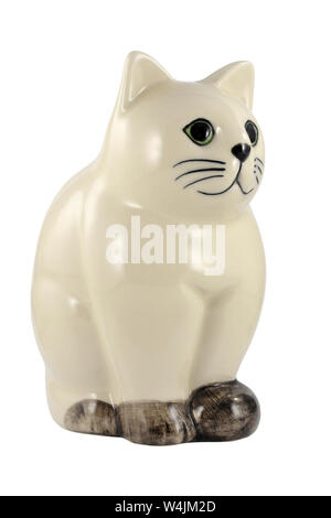 Ornamentali in ceramica scultura Cat isolato su uno sfondo bianco Foto Stock