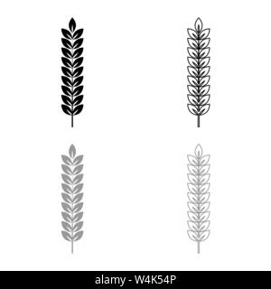 Spikelet della pianta di grano ramo icona set di contorno nero colore grigio illustrazione vettoriale stile piatto semplice immagine Illustrazione Vettoriale