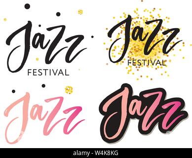 Disegnata a mano scritte citazioni su jazz festival Collezioni isolate su uno sfondo bianco. Divertimento spazzola vettore inchiostro calligrafia illustrazioni impostato per b Illustrazione Vettoriale