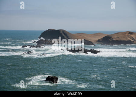 Picnic,guidato 4x4,viaggio viaggio,costa peruviana a nord di Lima,dune,ventoso è stato,corrente di humbolt,uccelli,Perù,America del Sud Foto Stock