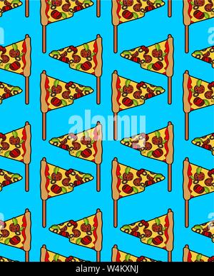Pizza modello bandiera senza giunture. Banner per Pizzeria o Ristorante sfondo . Ornamento del vettore Illustrazione Vettoriale