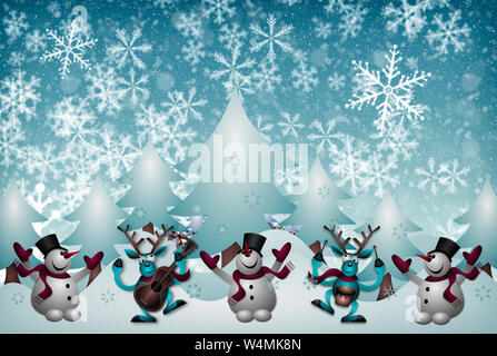 Bella scheda di Natale in stile vintage con una foto di un pupazzo di neve. Foto Stock