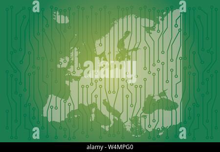 Mappa Europa scheda di circuito concetto sfondo. Illustrazione Vettoriale