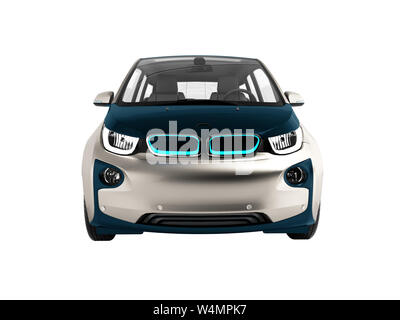 Moderne auto elettrica blu scuro Grigio fronte 3d rendering su sfondo bianco senza ombra Foto Stock