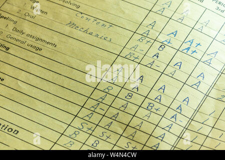 Scuola elementare Report Card, 1950, STATI UNITI D'AMERICA Foto Stock