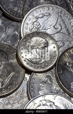 Stati Uniti storico argento dollari still life Foto Stock