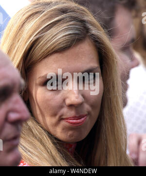 Londra, Regno Unito. Il 24 luglio 2019. Carrie Symonds, la ragazza del nuovo Primo Ministro britannico Boris Johnson, orologi come egli subentra come nuovo Primo Ministro al numero 10 di Downing Street, Londra, il 24 luglio 2019 Credit: Paolo Marriott/Alamy Live News Foto Stock