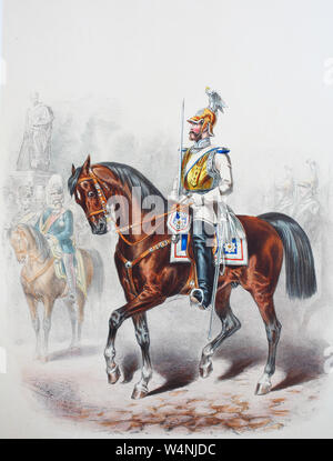 Royal esercito prussiano, Corpo delle guardie, Preußens Heer, preussische Garde Garde Kürassier Reggimento Offizier, digitale migliorata la riproduzione di un'illustrazione del XIX secolo Foto Stock