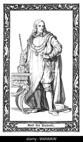 Carlo VII., 1697-1745, il Principe Elettore di Baviera dal 1726 e Sacro Romano Imperatore dal 24 gennaio 1742 fino alla sua morte nel 1745. Karl Albrecht von Bayern, ab 1742 als Karl VII. Kaiser des Heiligen Römischen Reiches, digitale migliorata la riproduzione di un'illustrazione del XIX secolo Foto Stock