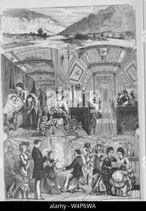 Incisione del popolo godendo la vita in Palace-Car sulla Pacific Railroad, dal libro "pacifico" turistici da Henry T. Williams, 1878. La cortesia Internet Archive. () Foto Stock