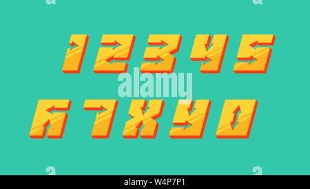 Set di colori Numbers 123 in 3d italic vintage con frecce in veloce stile srtyle trendy tipografia con consegna di 1 2 3 4 5 6 7 8 9 0 per il poster sportivo o biglietto d'auguri. Modello di font vettoriale moderno Illustrazione Vettoriale