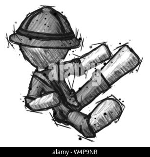 Schizzo explorer ranger uomo flying ninja kick destro. Foto Stock