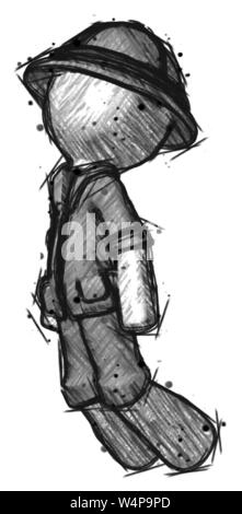 Schizzo explorer ranger uomo galleggiante attraverso aria sinistra. Foto Stock