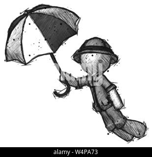 Schizzo explorer ranger uomo battenti withmbrella. Foto Stock