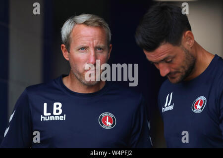 Manager di Charlton Athletic, Lee Bowyer con Assistente Manager, Johnnie Jackson - Colchester Regno v Charlton Athletic, Pre-Season Friendly, JobServe Comunità Stadium, Colchester - 23 Luglio 2019 Foto Stock