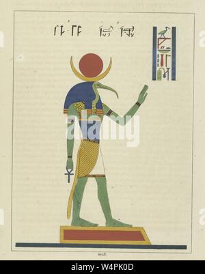 Antico dio egiziano Thoth, tenendo il ankh nella sua mano, raffigurato con una testa di ibis, dio della magia, la scrittura, lo sviluppo della scienza e la sentenza di morte, illustrazione del libro 'Pantheon Egyptien' da Leon Jean Joseph Dubois, 1824. () Foto Stock