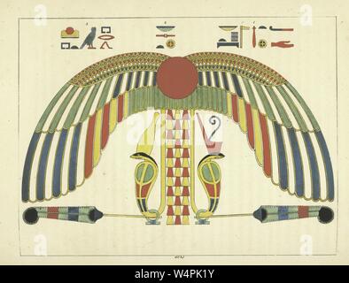 Antico Egitto emblema vivente del Dio Ra, la divinità del sole e il dio più importante nell'antica religione egiziana, illustrazione del libro 'Pantheon Egyptien' da Leon Jean Joseph Dubois, 1824. () Foto Stock