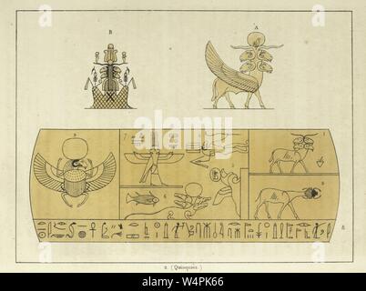 Antica egiziana emblema del dio Amon (Amon-ra), il campione dei poveri e travagliati, illustrazione del libro 'Pantheon Egyptien' da Leon Jean Joseph Dubois, 1824. Dalla Biblioteca Pubblica di New York. () Foto Stock