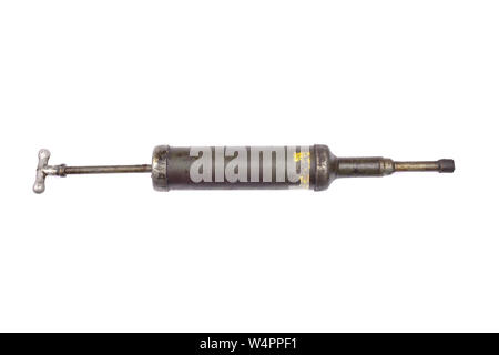 Siringa olio isolati su sfondo bianco Foto Stock