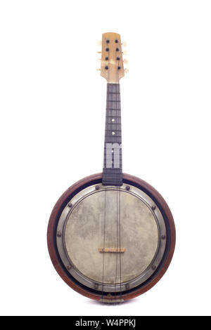 Vecchio banjo isolati su sfondo bianco Foto Stock