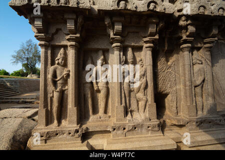 Cinque Ratha, Mamallapuram (Mahabalipuram), dettagli su Arjuna Ratha, Mahabalipuram Foto Stock