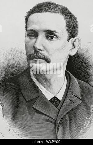 Benito Pérez Galdós (1843-1920). Novelista, dramaturgo, cronista y político español. Dibujo por Badillo. Grabado por Arturo Carretero (1852-1903). La Ilustración Española y Americana, 30 de marzo de 1883. Foto Stock