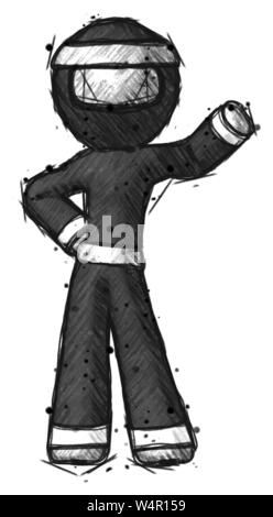 Schizzo guerriero ninja uomo sventolando il braccio sinistro con la mano sull'anca. Foto Stock