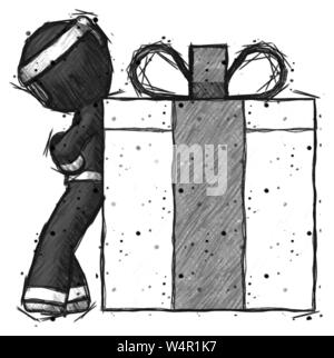 Schizzo guerriero ninja uomo idea regalo - inclinazione contro grandi presente. Foto Stock