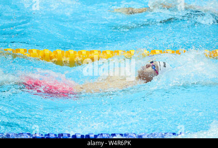 Gwangju, Corea del Sud. Xxv Luglio, 2019. Li Guangyuan della Cina compete durante gli uomini 200m dorso a preliminare di Gwangju 2019 Campionati del Mondo di nuoto FINA a Gwangju, Corea del Sud, 25 luglio 2019. Credito: Bai Xuefei/Xinhua/Alamy Live News Foto Stock