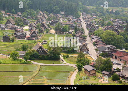 Ogimachi historic village. View from castle observation deck. Shirakawa. Gifu prefecture. Japan Foto Stock