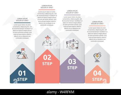 Vettore piatto infografico concetto di modello di quattro etichette, diagramma grafico. Il concetto di business con 4 opzioni. Per il contenuto, del diagramma di flusso, fasi, timeline Illustrazione Vettoriale