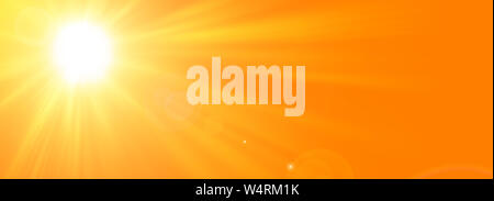 Sunny estate sfondo con il sole luminoso su uno sfondo arancione Foto Stock