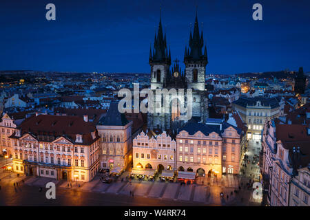 Praga, Repubblica Ceca - 12 Marzo 2019: Vista della Olt Town Square a Praga dal municipio torre. Foto Stock