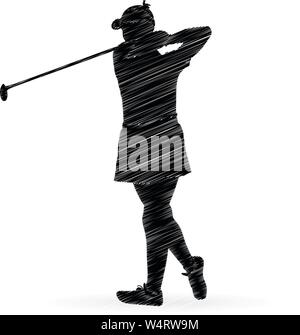 Vector silhouette di donna giocatore di golf Illustrazione Vettoriale