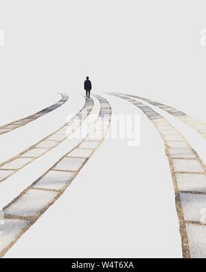 Uomo a camminare lungo uno dei cinque marciapiedi, Corea del Sud Foto Stock
