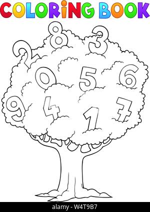 Libro da colorare albero con tema i numeri 1 - eps10 illustrazione vettoriale. Illustrazione Vettoriale