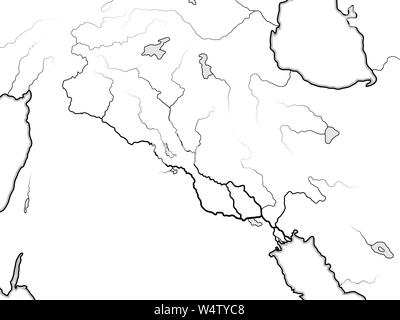 Mappa mondiale del Tigri e l Eufrate valle: Iraq, Siria, Armenia, Kurdistan, Iran, Levante, il Vicino e Medio Oriente, Golfo Persico. Grafico geografica. Foto Stock