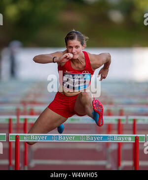 Leverkusen, Deutschland. Il 24 luglio, 2019. Anna MAIWALD (GER), TSV Bayer 04 Leverkusen, azione. 100m Hürden donne, Meeting di Atletica classici di Bayer su 24.07.2019 a Leverkusen/Germania. | Utilizzo di credito in tutto il mondo: dpa/Alamy Live News Foto Stock