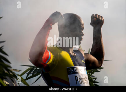 Leverkusen, Deutschland. Il 24 luglio, 2019. Asafa Powell, marmellata, posa, gesto gesto, 100m di uomini, meeting di atletica classici di Bayer su 24.07.2019 a Leverkusen/Germania. | Utilizzo di credito in tutto il mondo: dpa/Alamy Live News Foto Stock